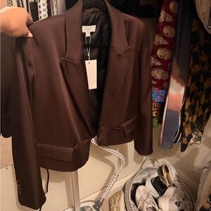 Zara Chocolate Brown Satin Cropped Blazer